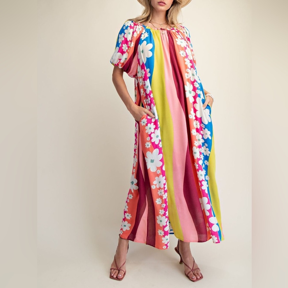PRINTED RAYON GAUZE DRESS